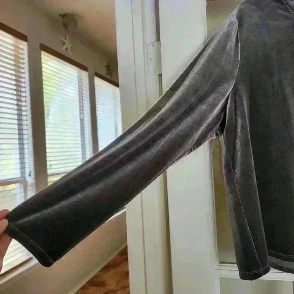 GAP Women's Long Sleeve Gray Silver Velvet Top XXL Fall Winter Casual Holidays - Picture 3 of 6